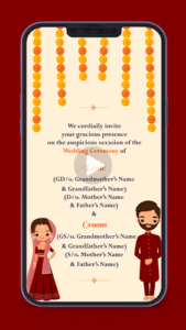 Traditional Indian Wedding Bride Groom Cartoon Caricature Wedding Invitation Video Card