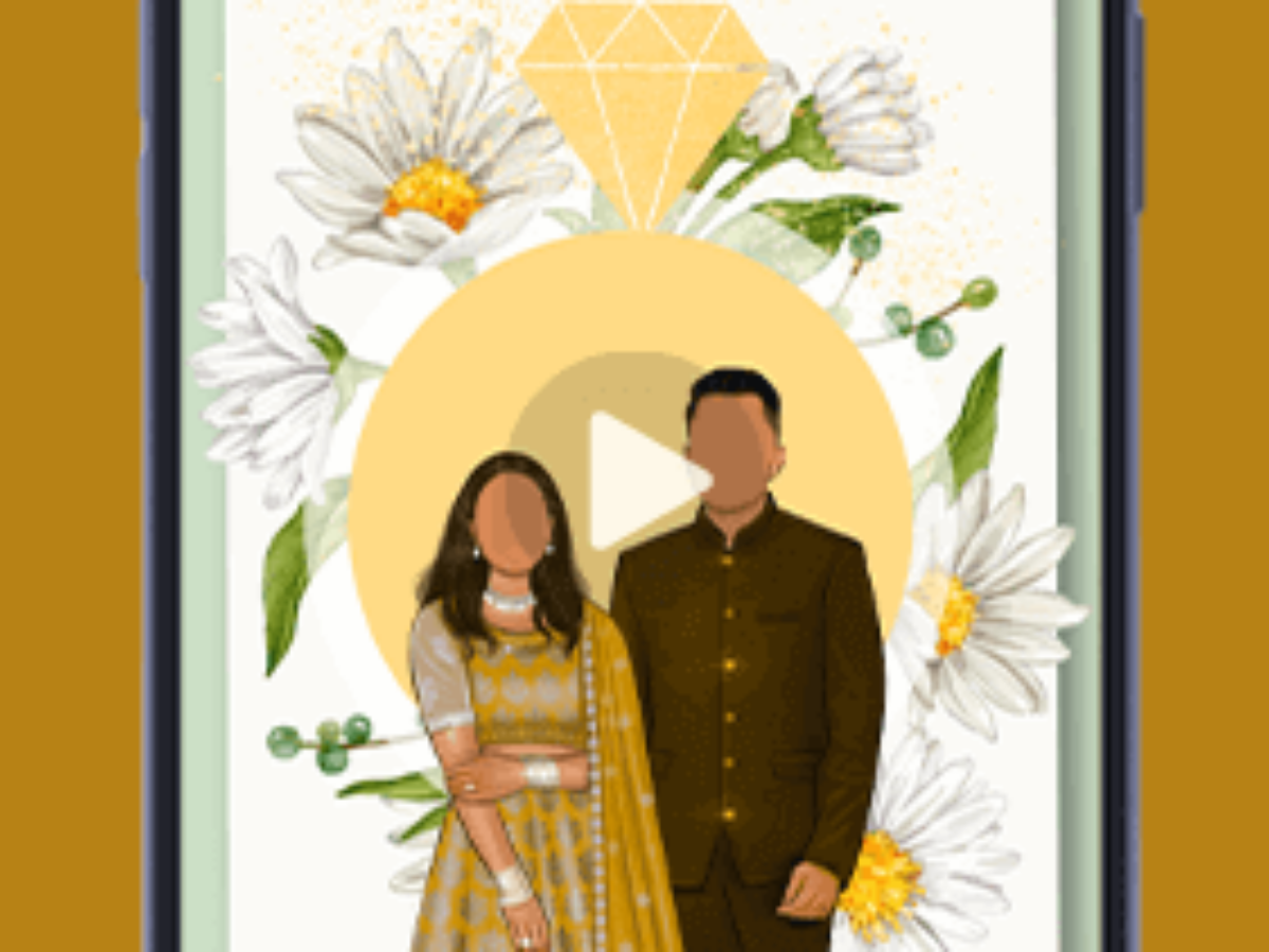 Caricature Wedding Invitation Video Cards Happy Invites - Main Image