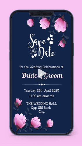 BLUE PINK FLOWER SAVE THE DATE WEDDING ENGAGEMENT CATHOLIC RECEPTION INVITATION VIDEO CARD WHATSAPP