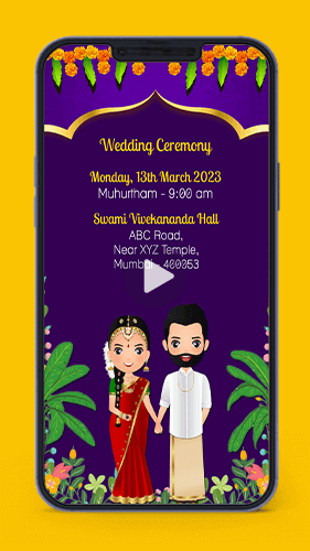 HW10 South Indian Wedding Traditional Invitation Video Card for Whatsapp
