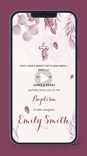 Baptism Christening Invitation Video Card for Whatsapp floral elegant design