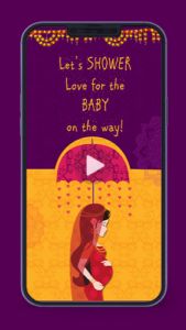 Seemantham Sreemanth Khoro Valaikappu Baby Shower Traditional Indian Invitation Video Card for Whatsapp Colorful 01