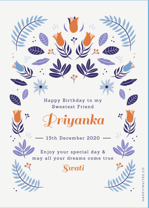 Blue Floral Card - Birthday Wishes Card
