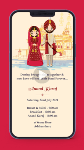Indian Anand Karaj Sikh Punjabi Guru Dwara Wedding Invitation Video Card Maker on Whatsapp Digital