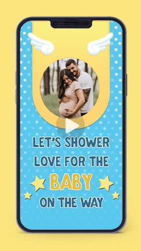 Blue Yellow Baby Shower Invitation Video Card for Whatsapp