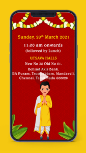 Pancha Kuttu Dhoti Ceremony Invitation Card Video for Whatsapp Beautiful Digital Invitew Design