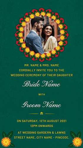 Green Indian Wedding Invite with Photo1