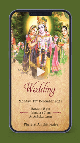 Radha Krishna Theme Shreenathji Shyam Thakkurji Indian Hindu Wedding Invitation Video Card for Whatsapp