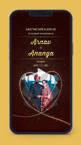 Save the Date Wedding Invitation Video Card for Whatsapp Maroon Red Golden