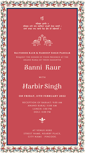 Sikh Punjabi Invitation Card with Decorative Border