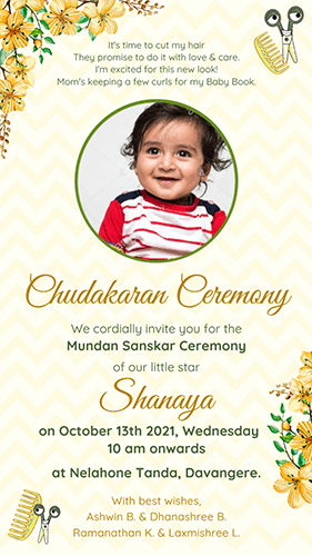 Mundan Ceremony Card Online - Create at Happy Invites Ecard Maker