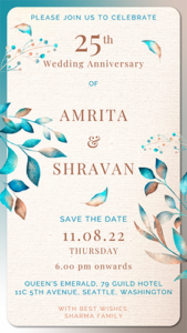 25th wedding Silver jubilee Anniversary Invitation Card