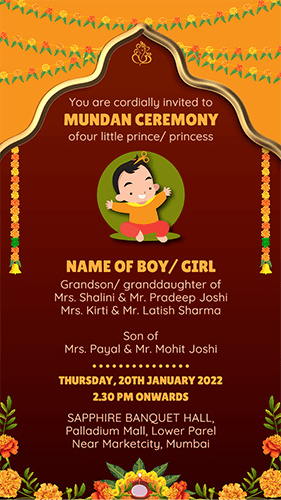 Traditional Mundan Ceremony Invite - Happy Invites Ecard Maker Online