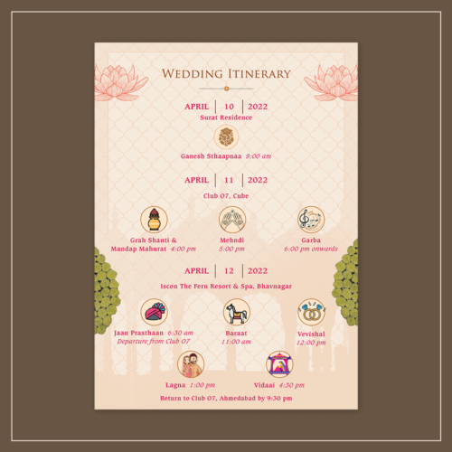 Indian Royal Wedding Itinerary Card Design