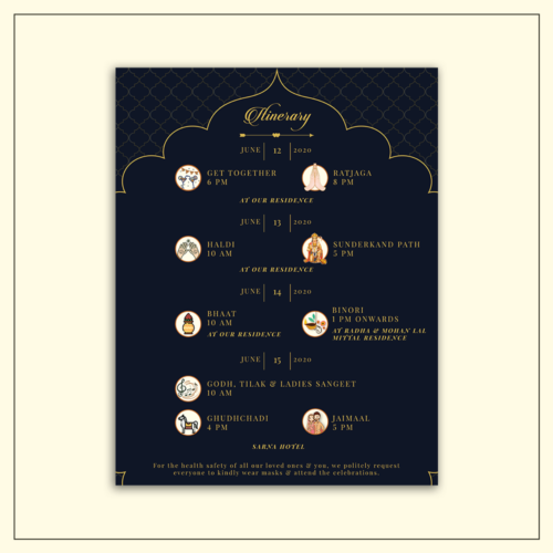 Royal Wedding Itinerary Card Design