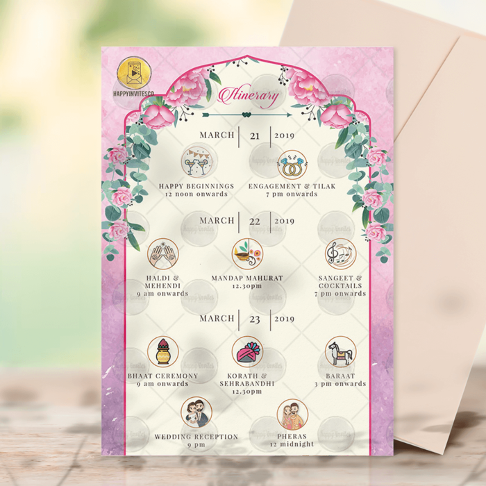 Floral Wedding Itinerary Card