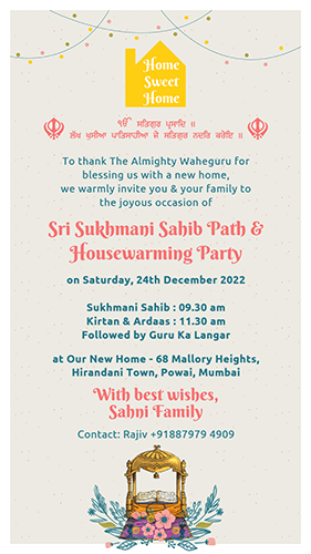 Akhand Sukhmani Path Bhog Invitation for New Home House Card Maker Online