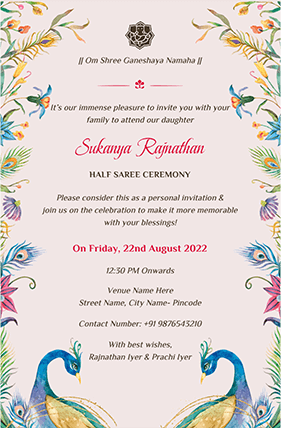 Half Saree Function Invitation Card for WhatsApp