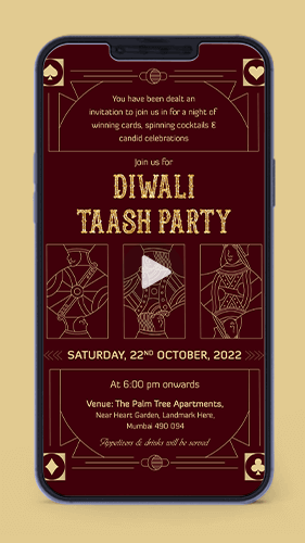 diwali party invitation card taash night