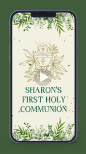 First Holy Communion Invitation Video Card elegant floral beautiful whatsapp digital
