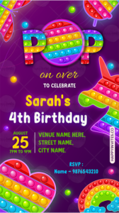 Pop It Birthday Invitation Card