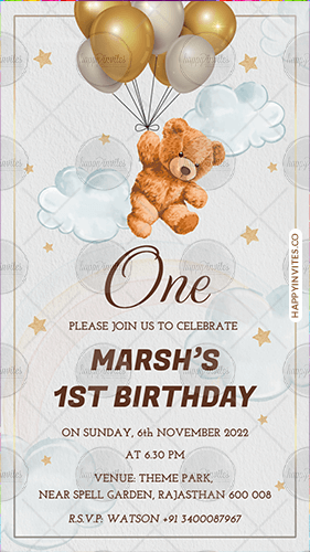 Teddy Bear 1st Birthday Invitation