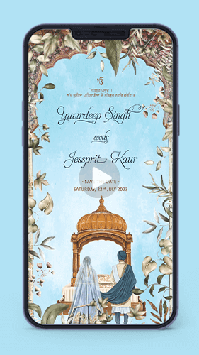 Anand Karaj Beautiful Floral Sikh Punjabi Wedding Invitation Video Digital Invitation Card for Whatsapp