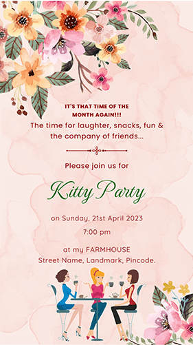 Floral Theme Kitty Party Invitation Card