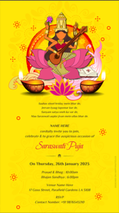 Saraswati Puja Invitation Card Design