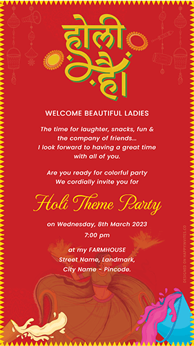 Holi Theme Kitty Party Invitation