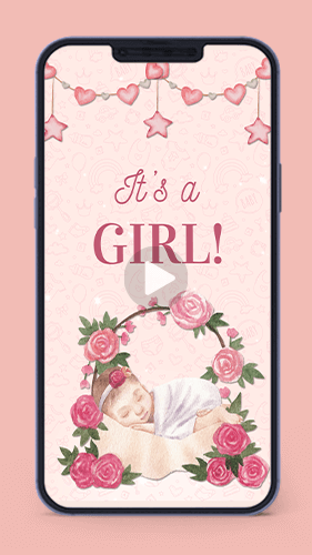 It's a Girl Baby Announcement Welcome Party Card Invitation Video
