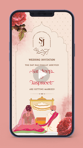 Sikh Anand Karaj Guru dwara wedding - Punjabi floral invitation video card for whatsapp