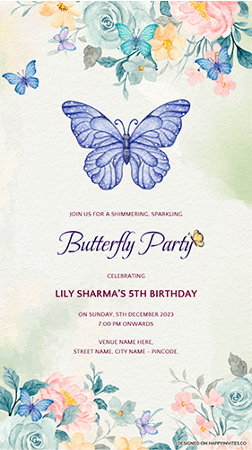 Birthday Invitation Card Butterfly Theme
