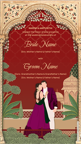 Indian Wedding Invitation Card with Caricature (Bride & Groom Intro)