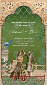 Mehndi Invitation Card design with caricature