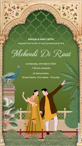 Mehndi Invitation Card with Caricature