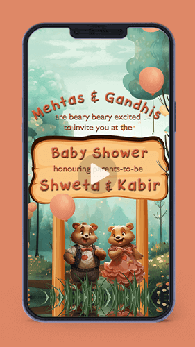 Baby Shower Invitation Card Video in Teddy Bear & Balloons Theme