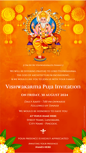 Vishwakarma Puja Invitation Card in English