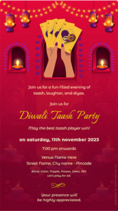 Diwali Card Party Invite for Taash & Poker Night