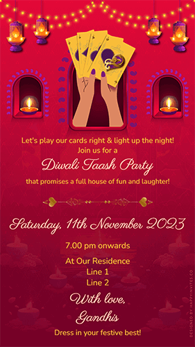 Diwali Card Party Invite for Taash & Poker Night Invitation design template