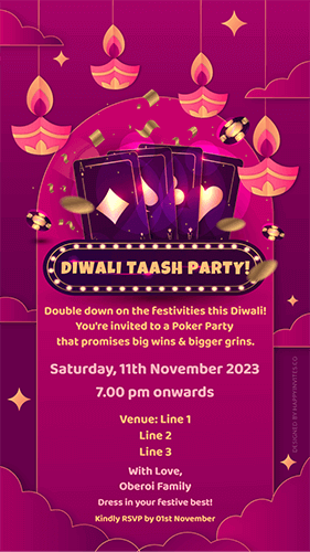 Creative Quirky Taash Teen Patti Poker Night - Diwali Cards Party Invitation Card