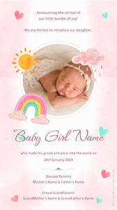 Baby Girl Birth Announcement Card Online