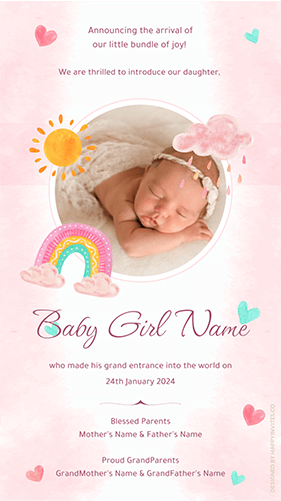 Baby Girl Birth Announcement Card Online