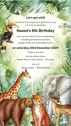 Birthday Invitation Card Jungle Theme