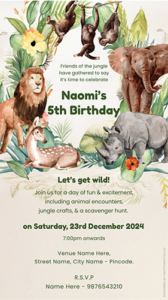 Jungle Theme Invitation Card for Birthday