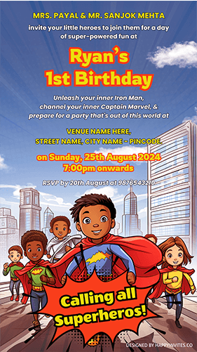 Superhero Birthday Invitation Card