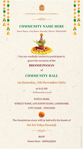 Bhoomi Pooja Invitation Card