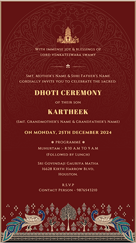 Dhoti Function Invitation Card