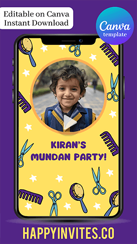 MP01 Mundan Invitation Card Template Puja Party Editable Video Maker