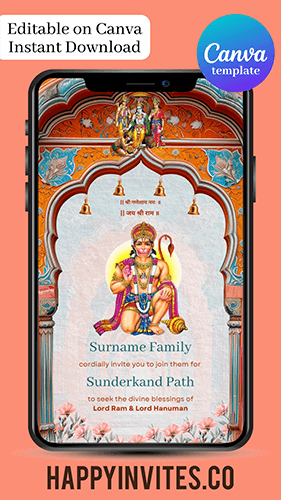 SP02 Balaji ki Chowki Digital Sunderkand Path Invitation Card for Hanuman- Editable Cnva Template